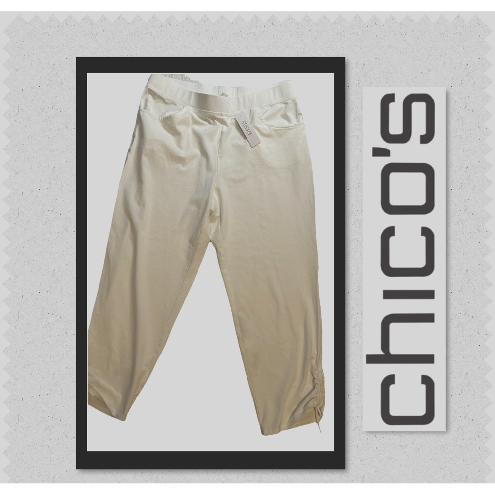 Chico's Weekend NEW‎  Size 1 - Off White Sanibel Knit Capri Crop Ruched Hem NWT